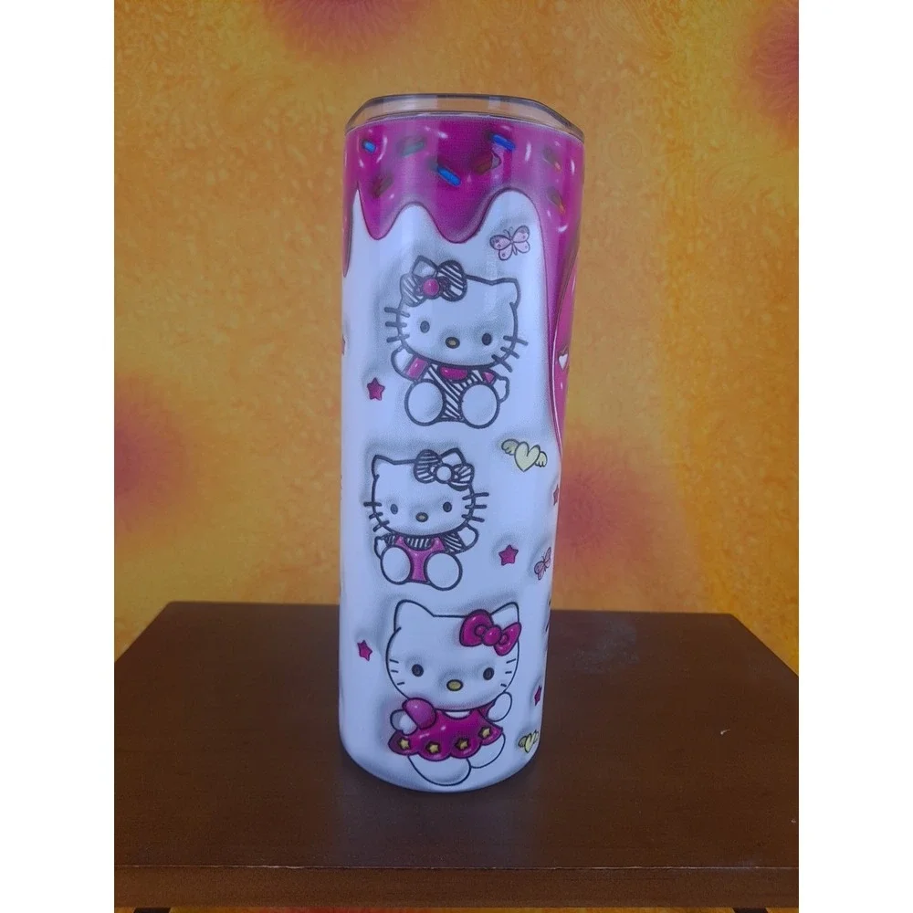 Hello‎ Kitty Pink W/Sprinkles 20 oz Stainless Steel Tumbler Lock Lid Metal Straw